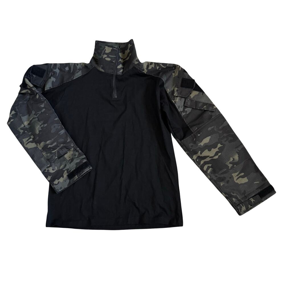 IDOGear Mens Tactical 1/4 Zip Pullover M Black Camouflage Sleeves Padded Elbows